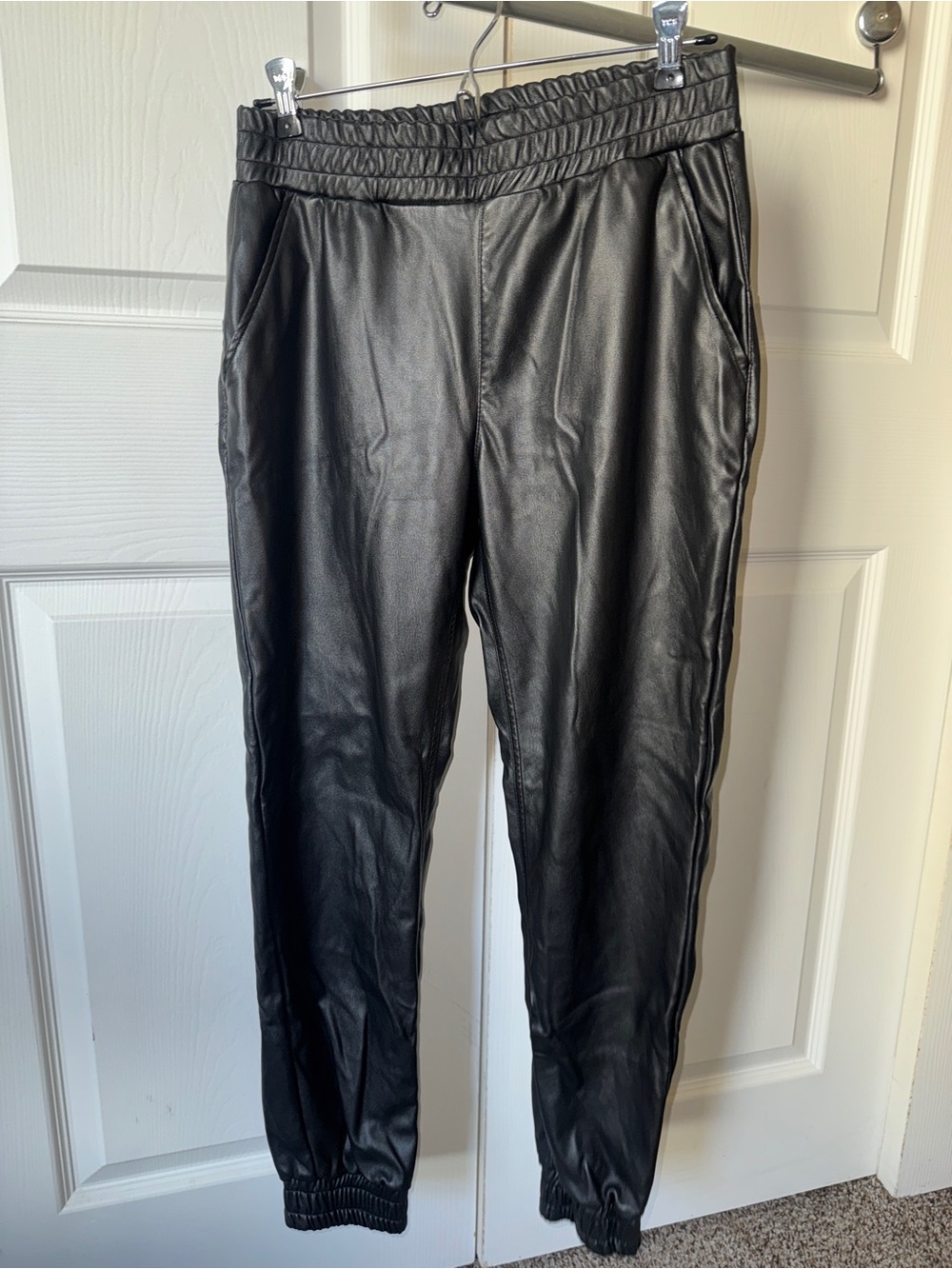 RDI Black Faux Leather Jogger Pants
